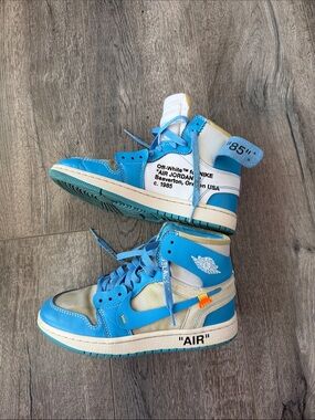Off-White x Nike Air Jordan 1 Kids Blue White High-Top Sneakers